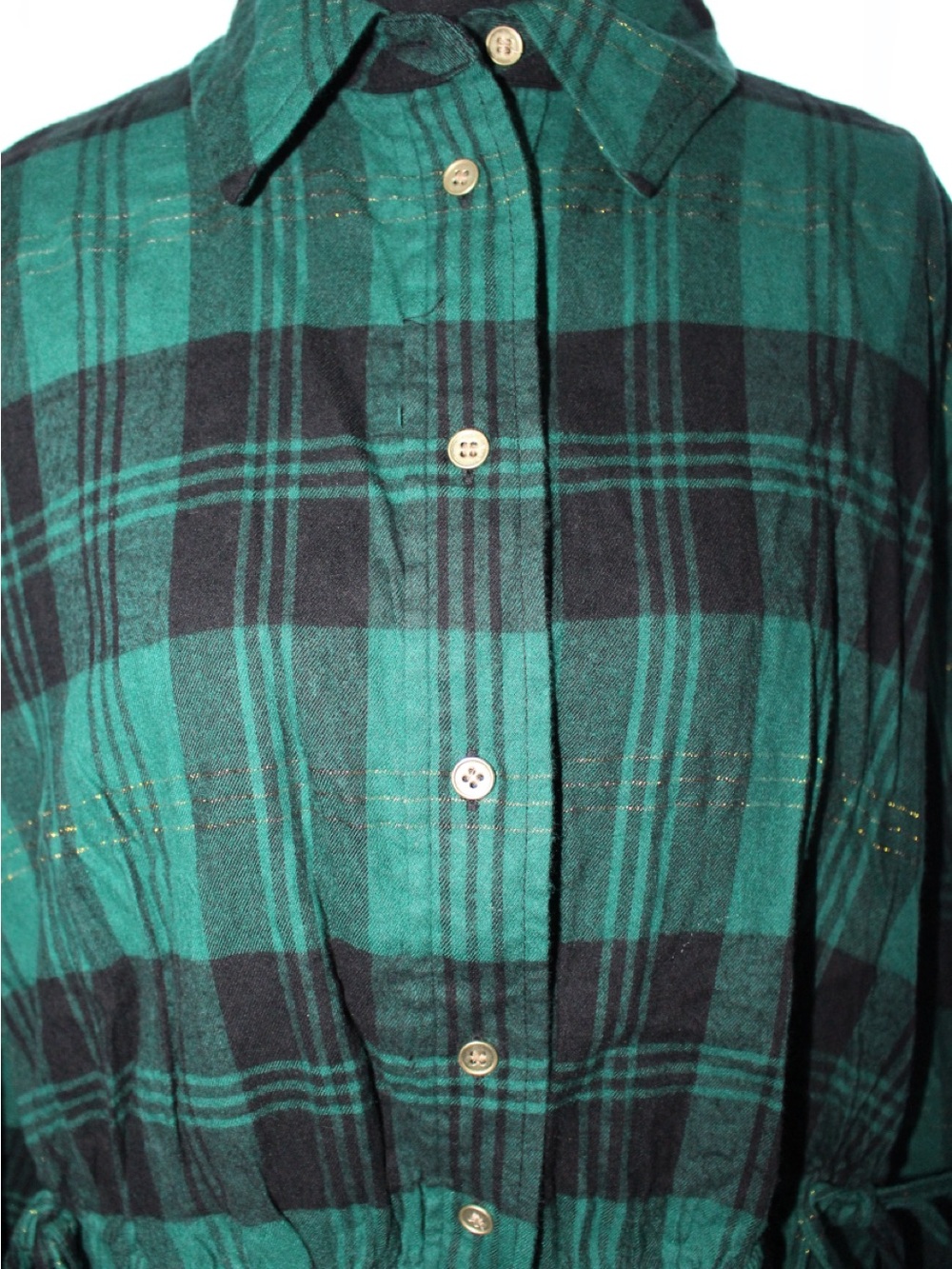 Lane Bryant Women’s Green Plaid Button-Up Drawstring Top - Picture 5 of 11